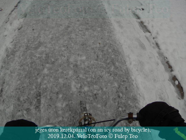 jeges téli úton kerékpárral