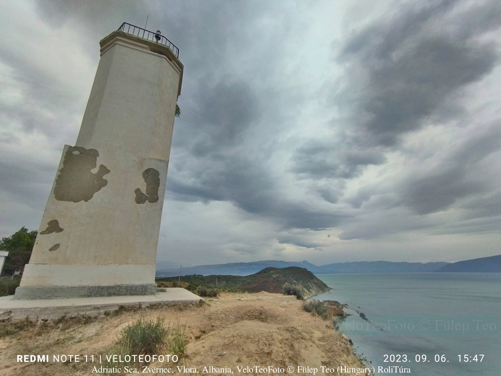 Kep i Treporteve világítótorony (Lighthouse), Adriai-tenger, Zvërnec, Vlora, Albánia.